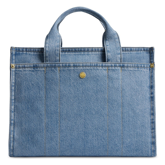 NEW Coach Large Denim Cargo Tote CR657 Blue Jeans Logo Embroidery Bag NWT - Picture 4 of 6